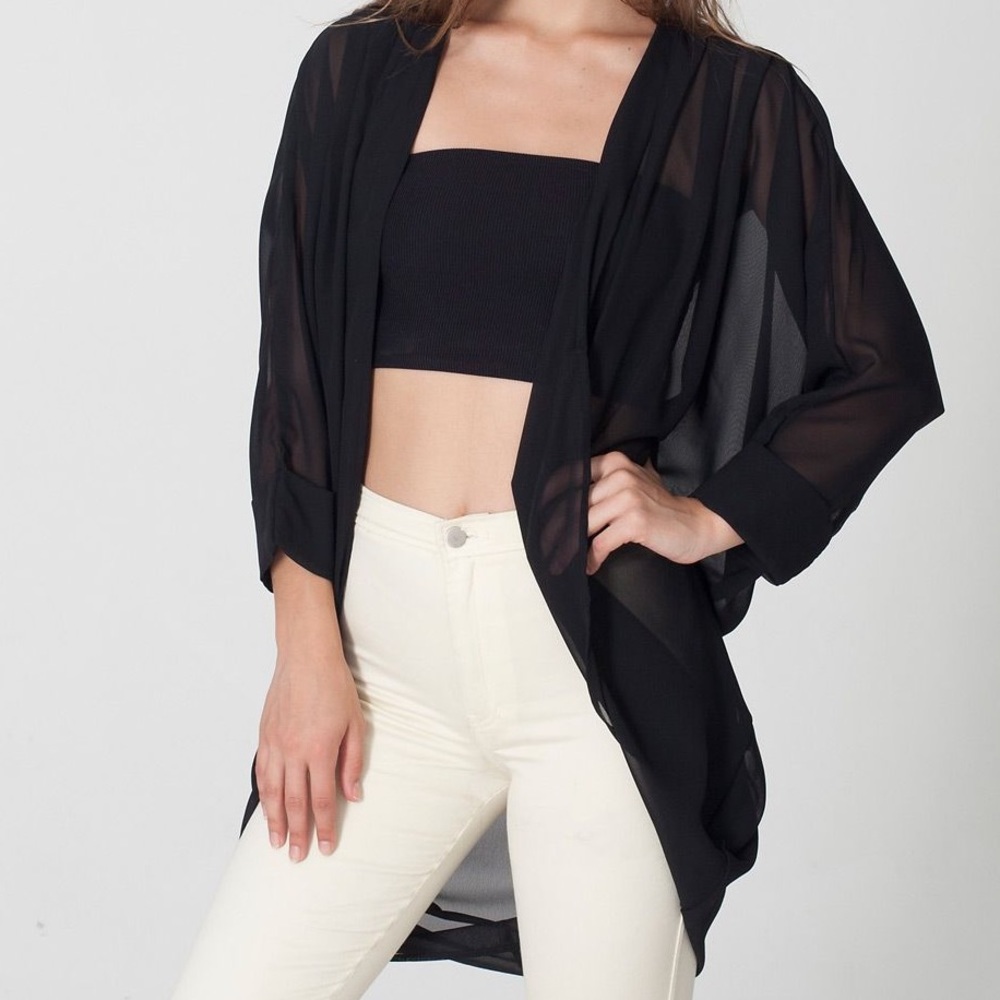 NWT American apparel chiffon shawl cardigan black